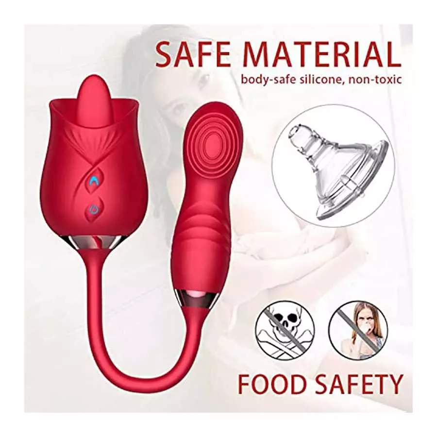 PowerRider Clitoral Stimulator Rose Toy for Woman Dildo Vibrator Rose Sex Stimulator for Women with 4*10 Modes, 4 in 1 Tongue Li