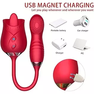 PowerRider Clitoral Stimulator Rose Toy for Woman Dildo Vibrator Rose Sex Stimulator for Women with 4*10 Modes, 4 in 1 Tongue Li PowerRider Clitoral Stimulator Rose Toy for Woman Dildo Vibrator Rose Sex Stimulator for Women with 4*10 Modes, 4 in 1 Tongue Li