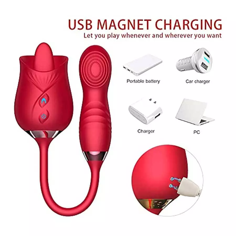 PowerRider Clitoral Stimulator Rose Toy for Woman Dildo Vibrator Rose Sex Stimulator for Women with 4*10 Modes, 4 in 1 Tongue Li