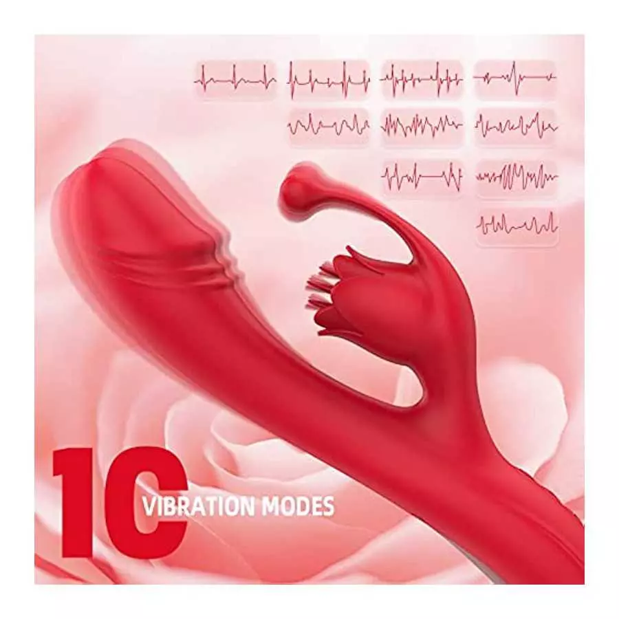 Rabbit Vibrator Clitoral Dildo with Heating, PUWCBZE Rose Toy G-Spot & Clitoris Stimulator, 10 Vibration Modes & Flapping Sex To