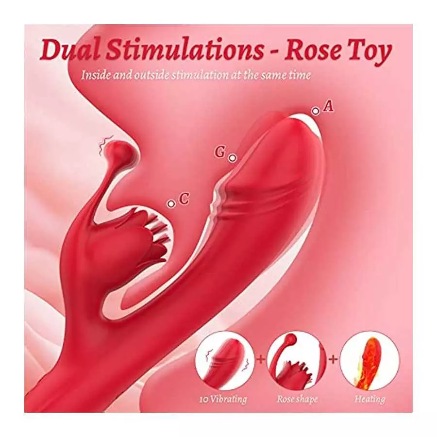 Rabbit Vibrator Clitoral Dildo with Heating, PUWCBZE Rose Toy G-Spot & Clitoris Stimulator, 10 Vibration Modes & Flapping Sex To