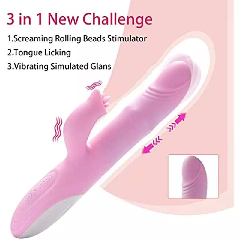 Rabbit Thrusting Dildo Vibrator,Rolling Beads G Spot Silicone Vibrator with 10 Vibration Adult Toys,Clitoris Stimulation Sex Toy