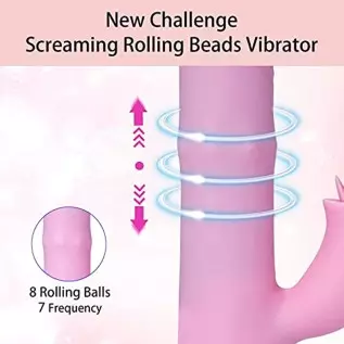 Rabbit Thrusting Dildo Vibrator,Rolling Beads G Spot Silicone Vibrator with 10 Vibration Adult Toys,Clitoris Stimulation Sex Toy