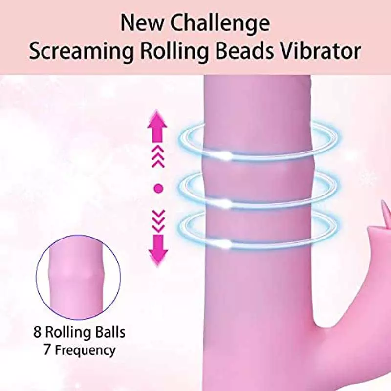 Rabbit Thrusting Dildo Vibrator,Rolling Beads G Spot Silicone Vibrator with 10 Vibration Adult Toys,Clitoris Stimulation Sex Toy