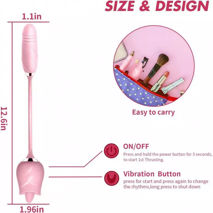 The Rose Toy for Women - Rose Clitorial Sucking Toy with 10 Intense Suction - Rose Sex Toy with Tongue and Suck - Rechargeable C