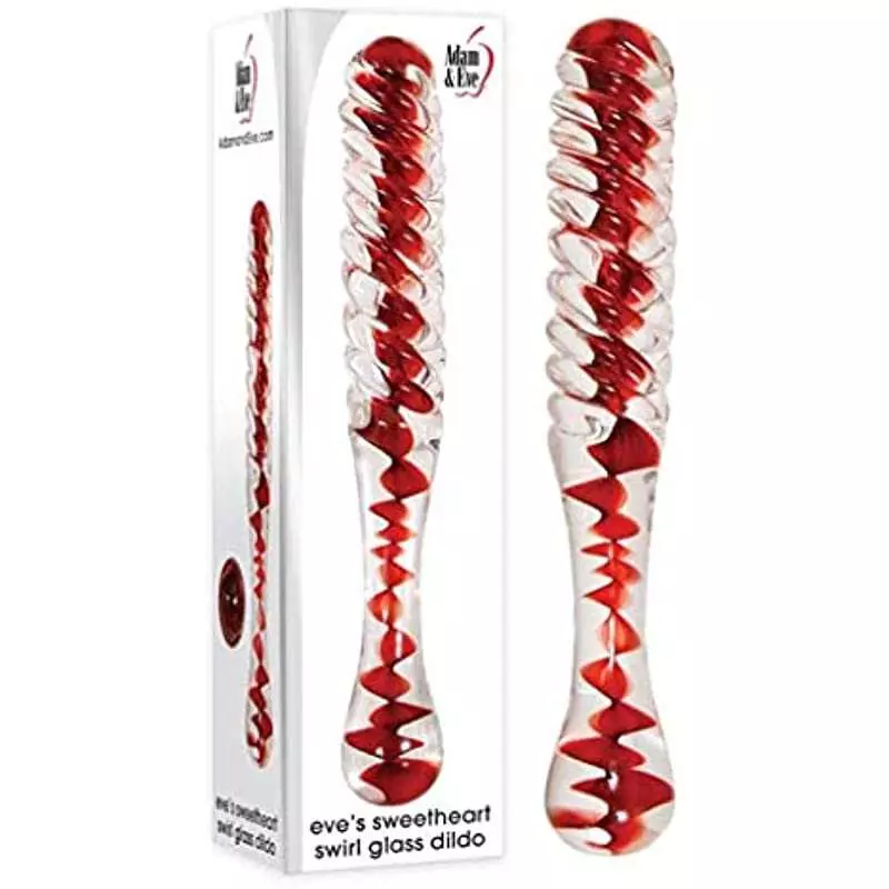 Adam & Eve Eve's Sweetheart Swirl Borosilicate Glass Dildo - Clear/Red Adam & Eve Eve's Sweetheart Swirl Borosilicate Glass Dildo - Clear/Red