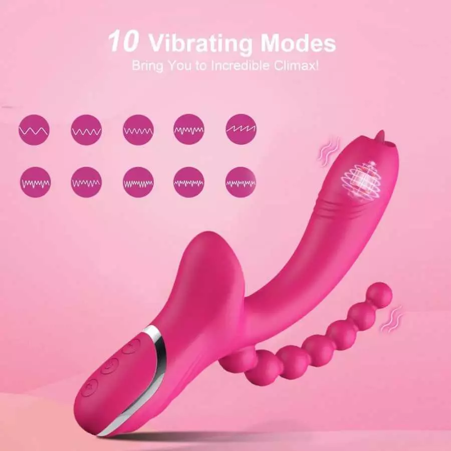 3 in 1 Clitoris Sucker Dildo Vibrator for Female G Spot Tongue Licking Clit Vacuum Stimulator Adults Sex Toys for Womans (Rose R