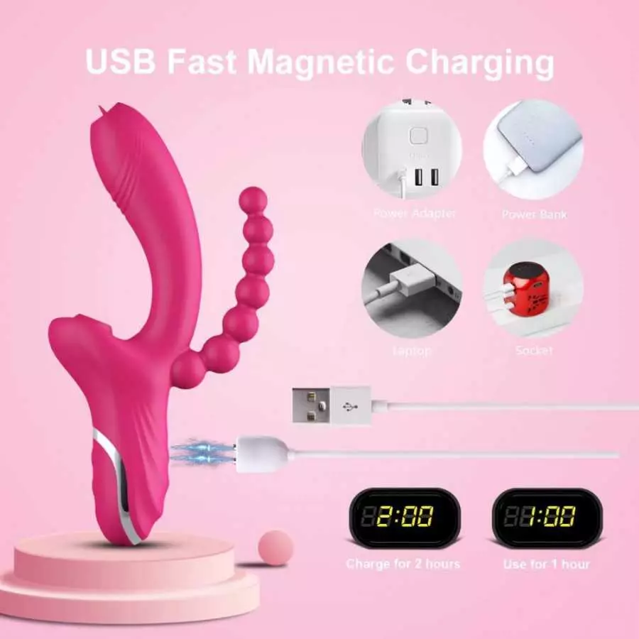 3 in 1 Clitoris Sucker Dildo Vibrator for Female G Spot Tongue Licking Clit Vacuum Stimulator Adults Sex Toys for Womans (Rose R