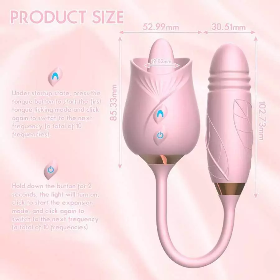 Rose Sex Stimulator for Women - 3 in 1 Clitoral Stimulator Rose Toy with Tongue Nipple Licking Thrusting G Spot Dildo with 9 Mod
