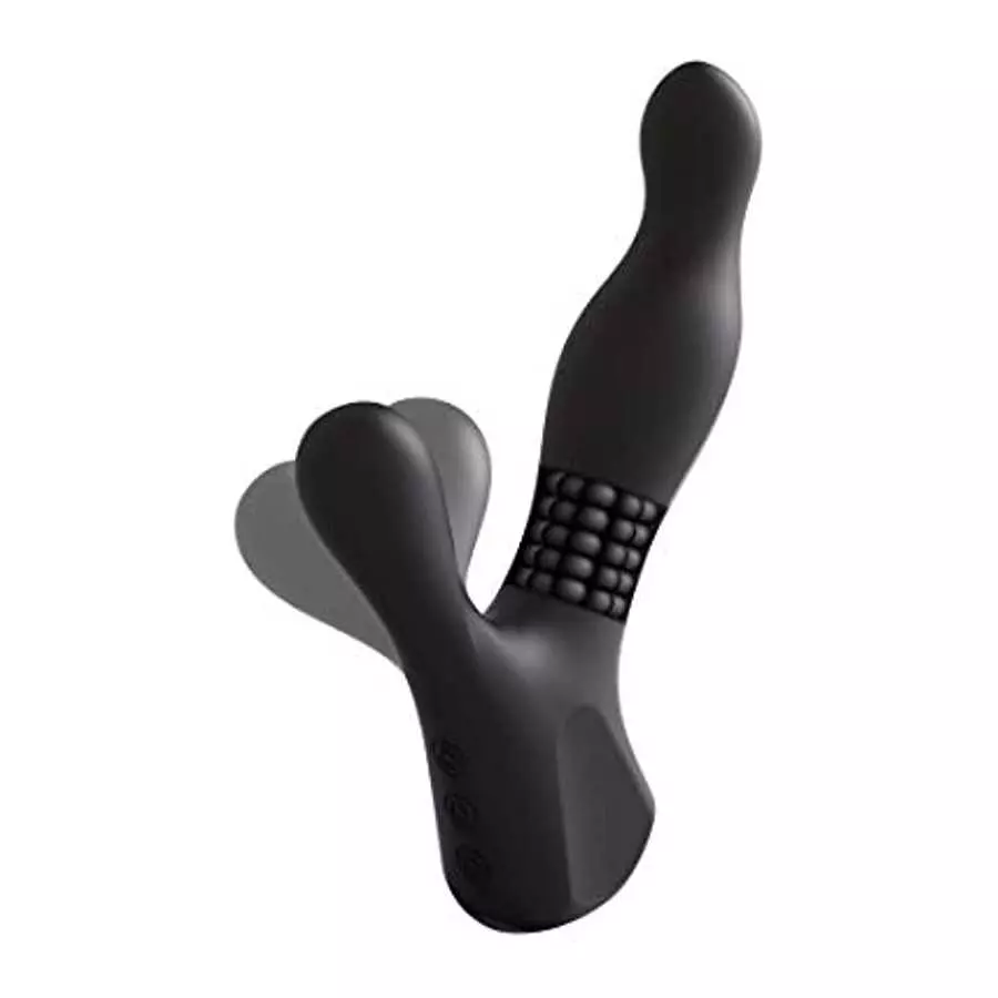 Rechargeable Silicone Prostate Massager - Perineum & Shaft Feature 10 Vibration Functions, Spinning Beads Provide Rimming Sensat