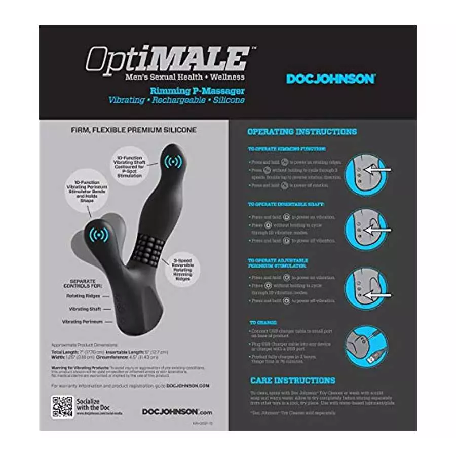 Rechargeable Silicone Prostate Massager - Perineum & Shaft Feature 10 Vibration Functions, Spinning Beads Provide Rimming Sensat