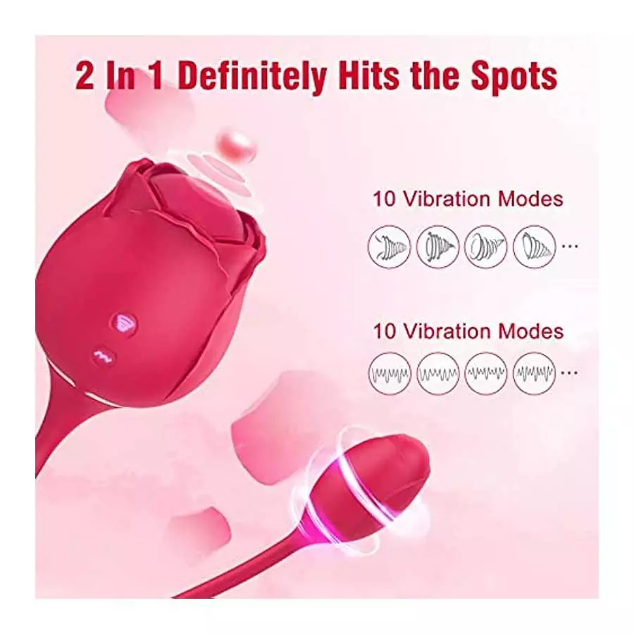 Rose Vibrator Toy for Women, Rose Clitoral Toy G-spot Vibrator Toy, 2 in 1 Clitoral Stimulator with 10 Modes Sex Toy, Nipple Sti