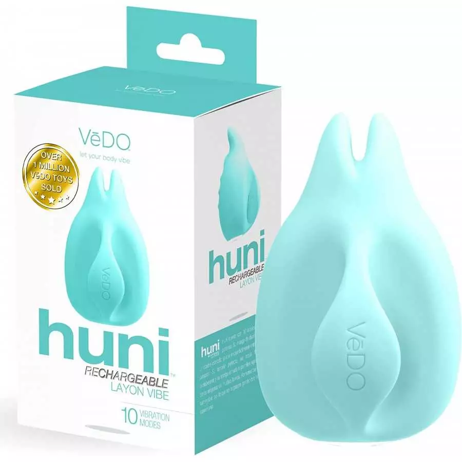 VeDO HUNI Rechargeable Lay-On Clitoral Vibrator Adult Sextoy for Women (Tease Me Turquoise)