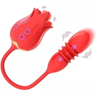 Rose Toy Vibrator for Women - Clitoral Stimulator Tongue Licking with Thrusting Vibrating Egg,G Spot Adult Sex Toy 10 Vibration 
