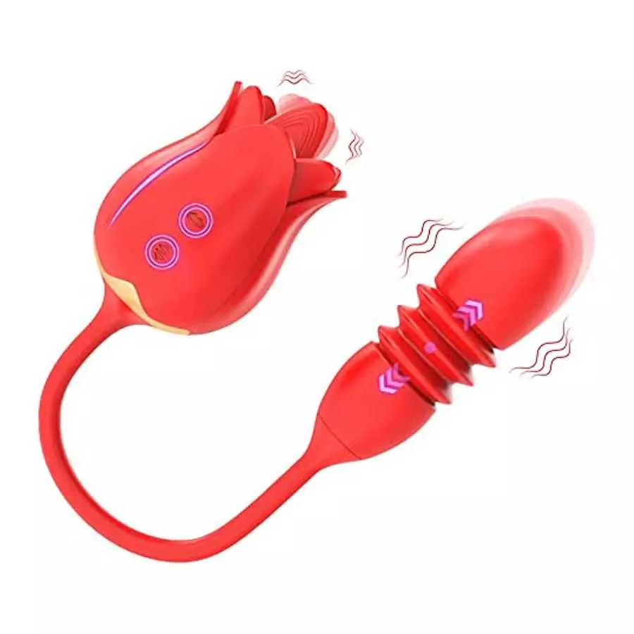 Rose Toy Vibrator for Women - Clitoral Stimulator Tongue Licking with Thrusting Vibrating Egg,G Spot Adult Sex Toy 10 Vibration 