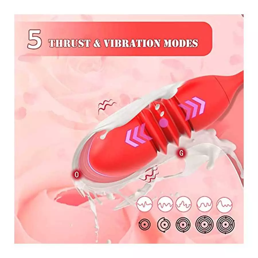 Rose Toy Vibrator for Women - Clitoral Stimulator Tongue Licking with Thrusting Vibrating Egg,G Spot Adult Sex Toy 10 Vibration 