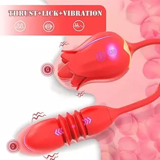 Rose Toy Vibrator for Women - Clitoral Stimulator Tongue Licking with Thrusting Vibrating Egg,G Spot Adult Sex Toy 10 Vibration 