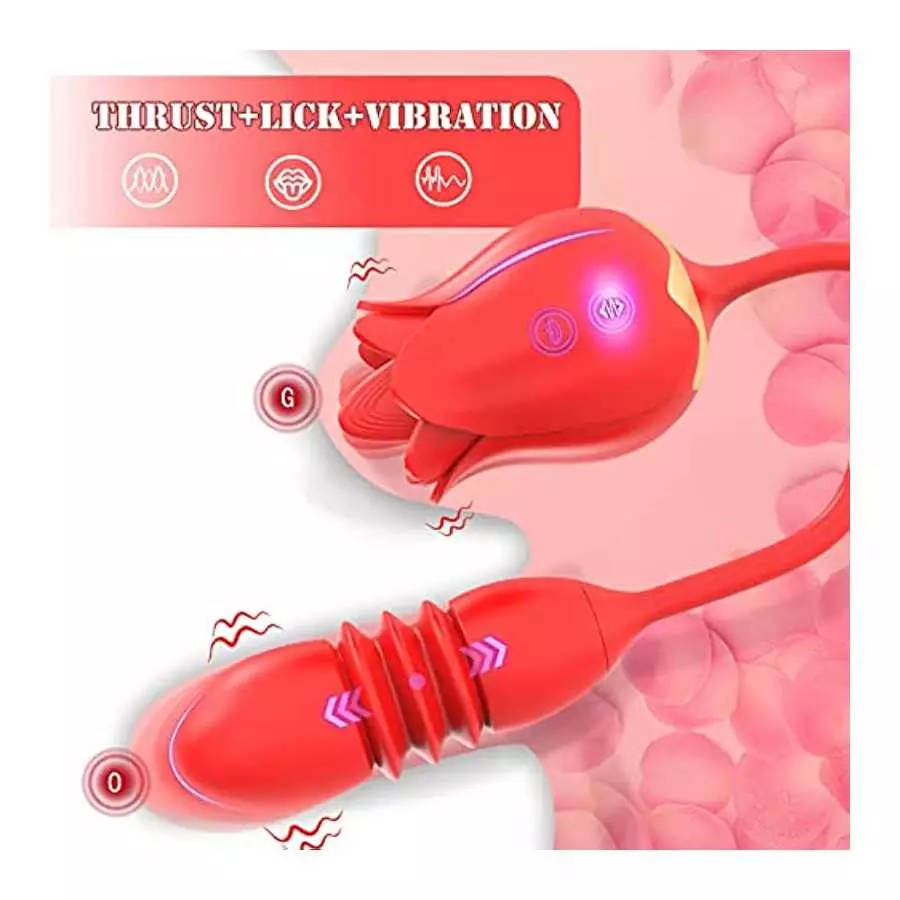 Rose Toy Vibrator for Women - Clitoral Stimulator Tongue Licking with Thrusting Vibrating Egg,G Spot Adult Sex Toy 10 Vibration 