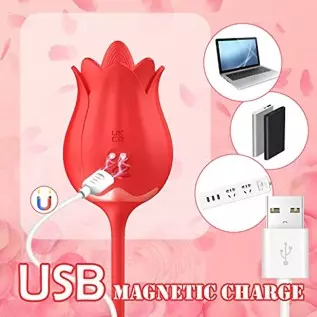 Rose Toy Vibrator for Women - Clitoral Stimulator Tongue Licking with Thrusting Vibrating Egg,G Spot Adult Sex Toy 10 Vibration 