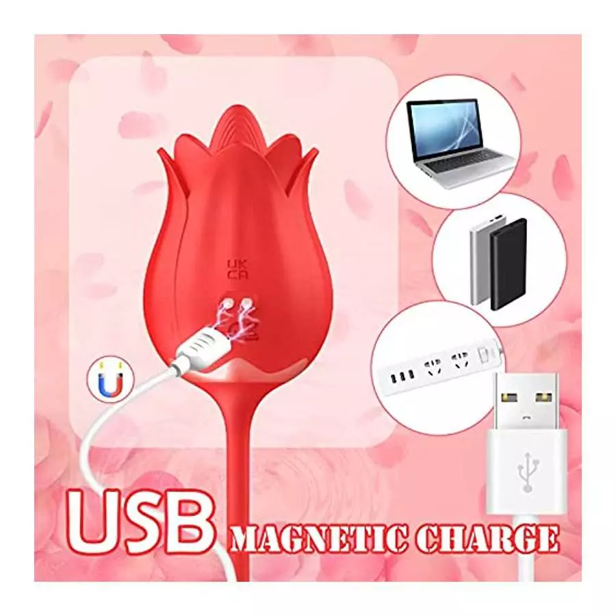 Rose Toy Vibrator for Women - Clitoral Stimulator Tongue Licking with Thrusting Vibrating Egg,G Spot Adult Sex Toy 10 Vibration 