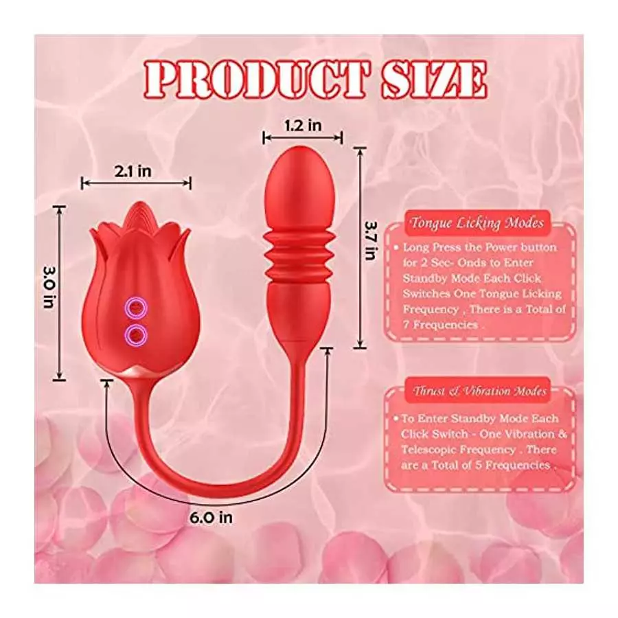 Rose Toy Vibrator for Women - Clitoral Stimulator Tongue Licking with Thrusting Vibrating Egg,G Spot Adult Sex Toy 10 Vibration 