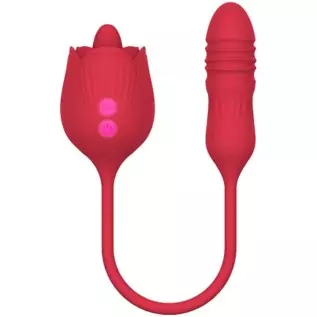Shibari Rose Toy Vibrator for Women, Tongue-N-Cheek Rechargeable Clitoral G-Spot Nipple Licking Massaging Thrusting Bullet Stimu