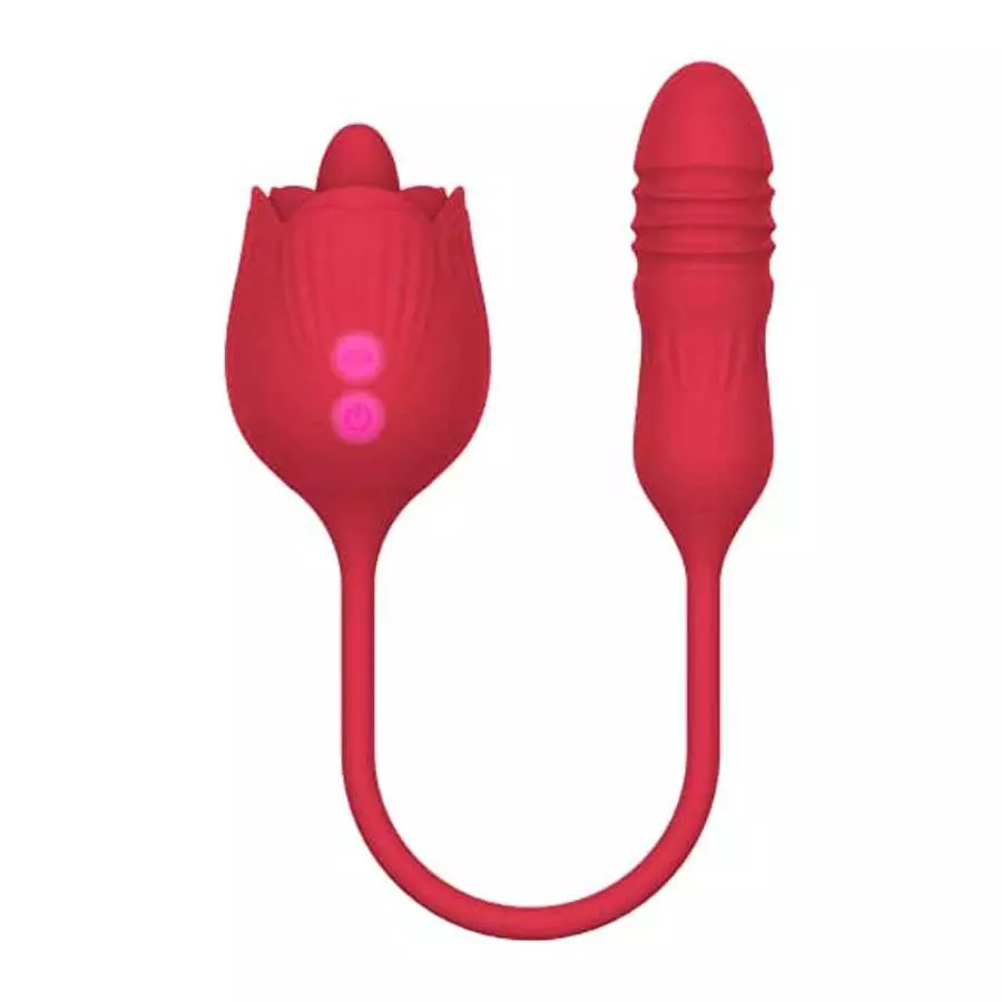 Shibari Rose Toy Vibrator for Women, Tongue-N-Cheek Rechargeable Clitoral G-Spot Nipple Licking Massaging Thrusting Bullet Stimu