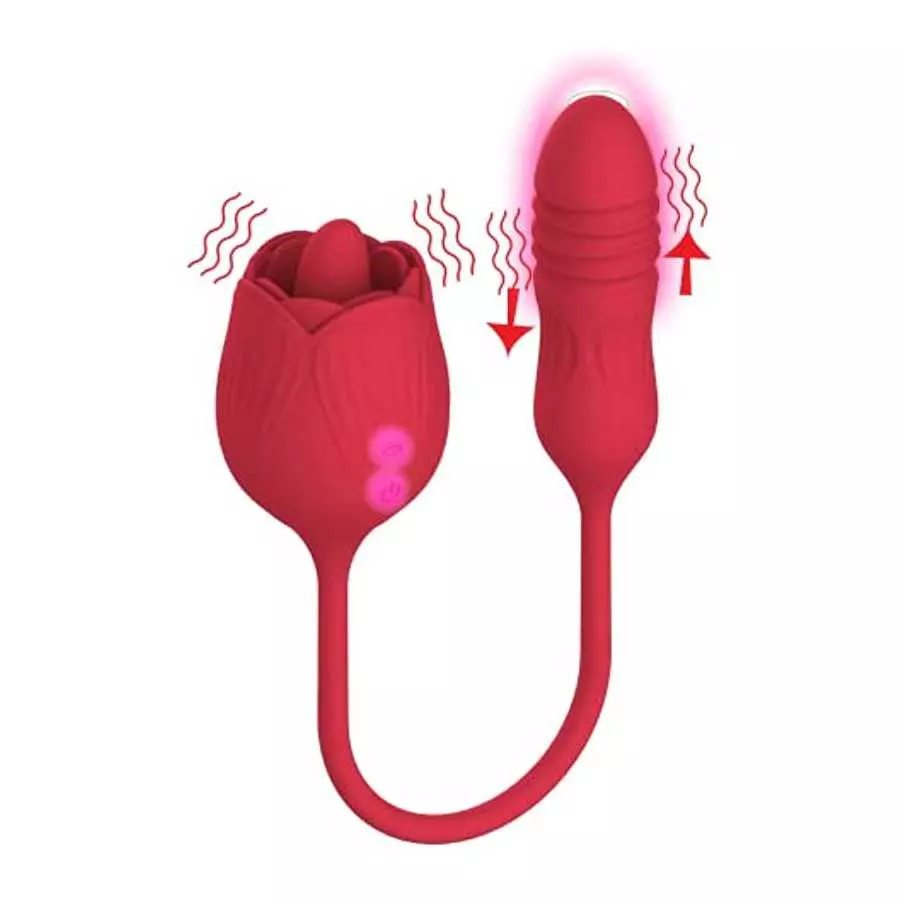 Shibari Rose Toy Vibrator for Women, Tongue-N-Cheek Rechargeable Clitoral G-Spot Nipple Licking Massaging Thrusting Bullet Stimu