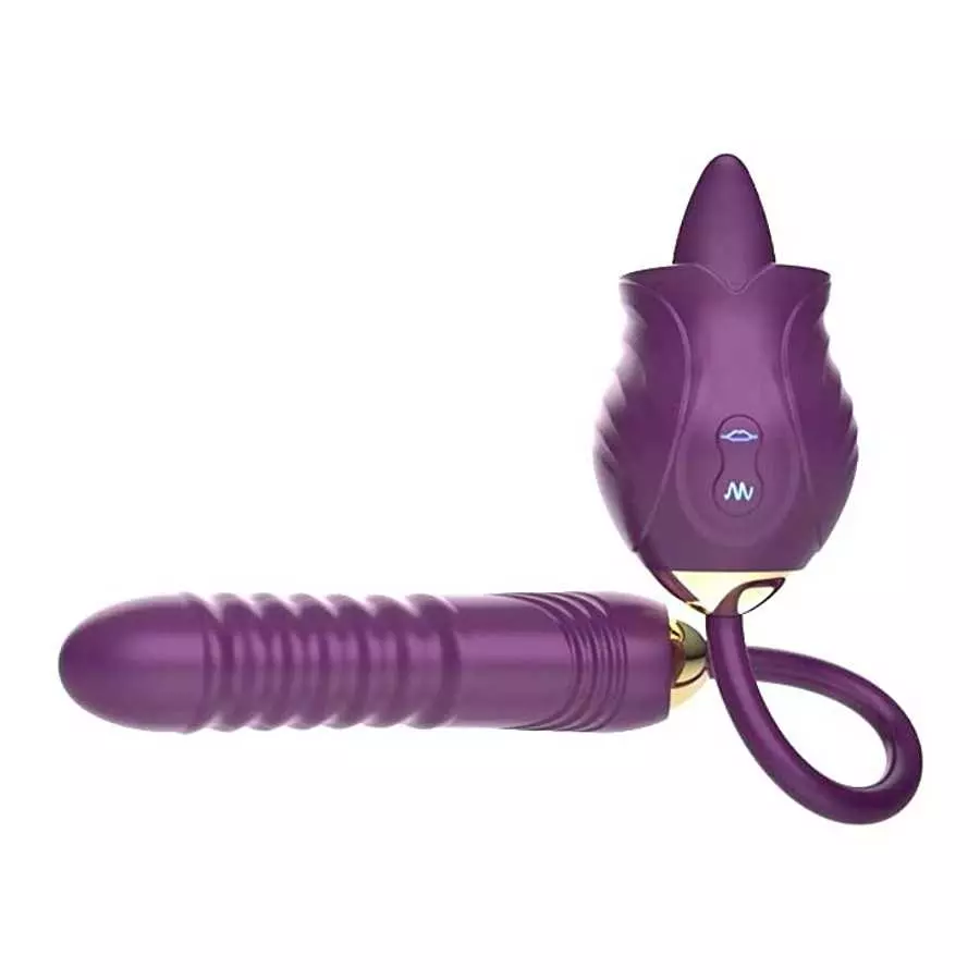 Rose Toy Vibrator for Women Clitoral Stimulator Tongue Licking Thrusting G Spot Dildo Vibrator with 9 Modes, Rose Adult Sex Toys