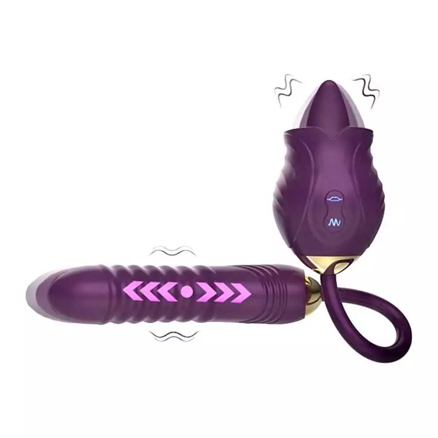 Rose Toy Vibrator for Women Clitoral Stimulator Tongue Licking Thrusting G Spot Dildo Vibrator with 9 Modes, Rose Adult Sex Toys
