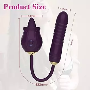 Rose Toy Vibrator for Women Clitoral Stimulator Tongue Licking Thrusting G Spot Dildo Vibrator with 9 Modes, Rose Adult Sex Toys