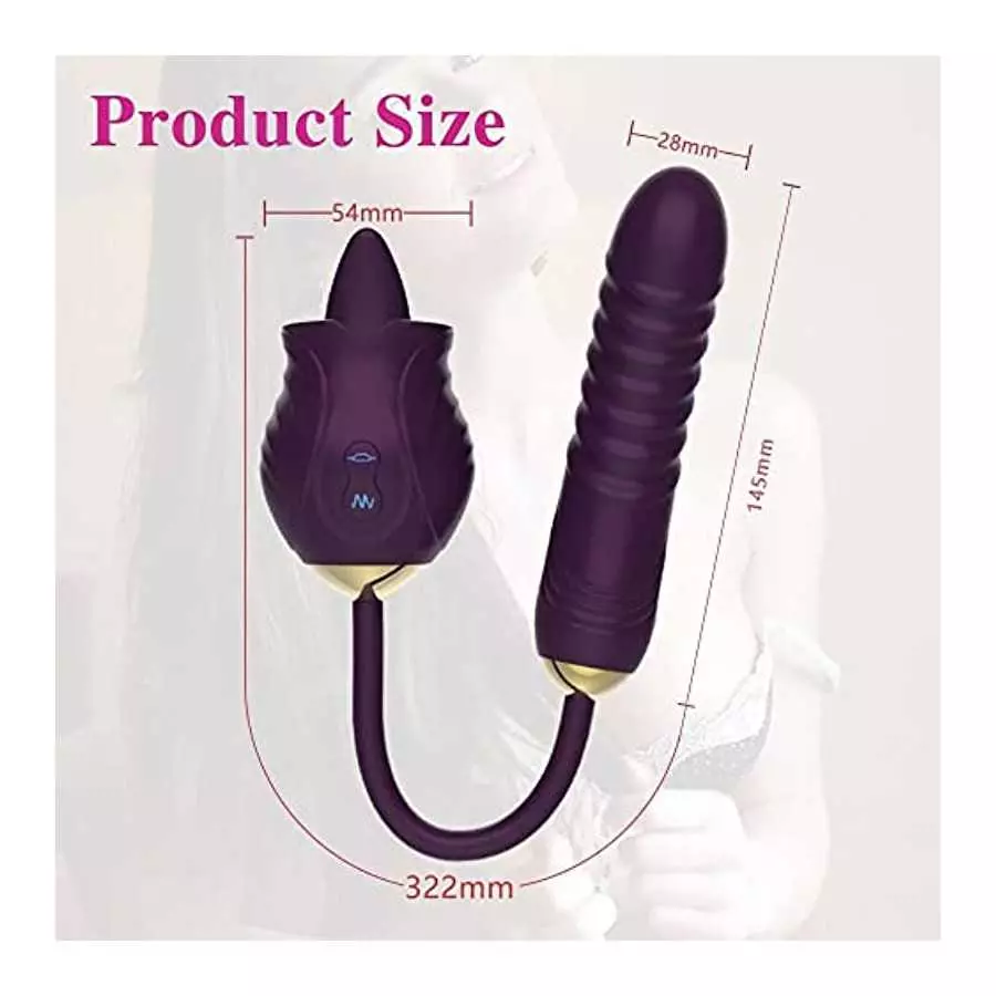 Rose Toy Vibrator for Women Clitoral Stimulator Tongue Licking Thrusting G Spot Dildo Vibrator with 9 Modes, Rose Adult Sex Toys