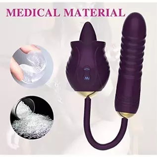 Rose Toy Vibrator for Women Clitoral Stimulator Tongue Licking Thrusting G Spot Dildo Vibrator with 9 Modes, Rose Adult Sex Toys