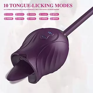 Rose Toy Vibrator for Women Clitoral Stimulator Tongue Licking Thrusting G Spot Dildo Vibrator with 9 Modes, Rose Adult Sex Toys