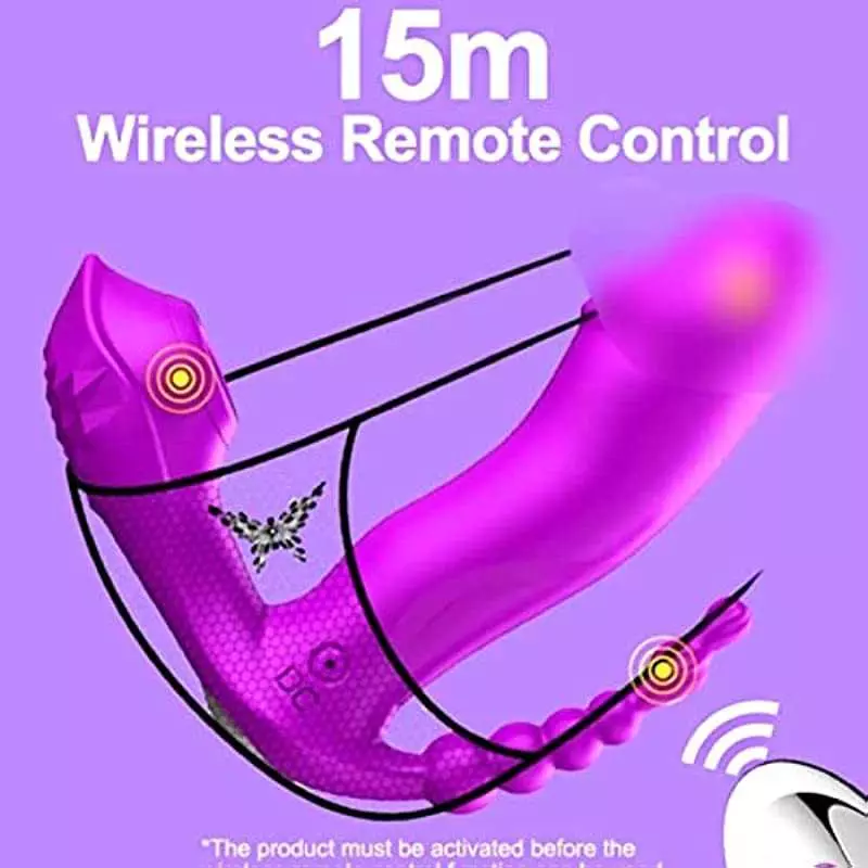 Triple Stimulator Clit Sucking Wearable Vibrator for Ladies G Spot Dildo Anal - Remote Control - Vibration + Inhalation + Heatin
