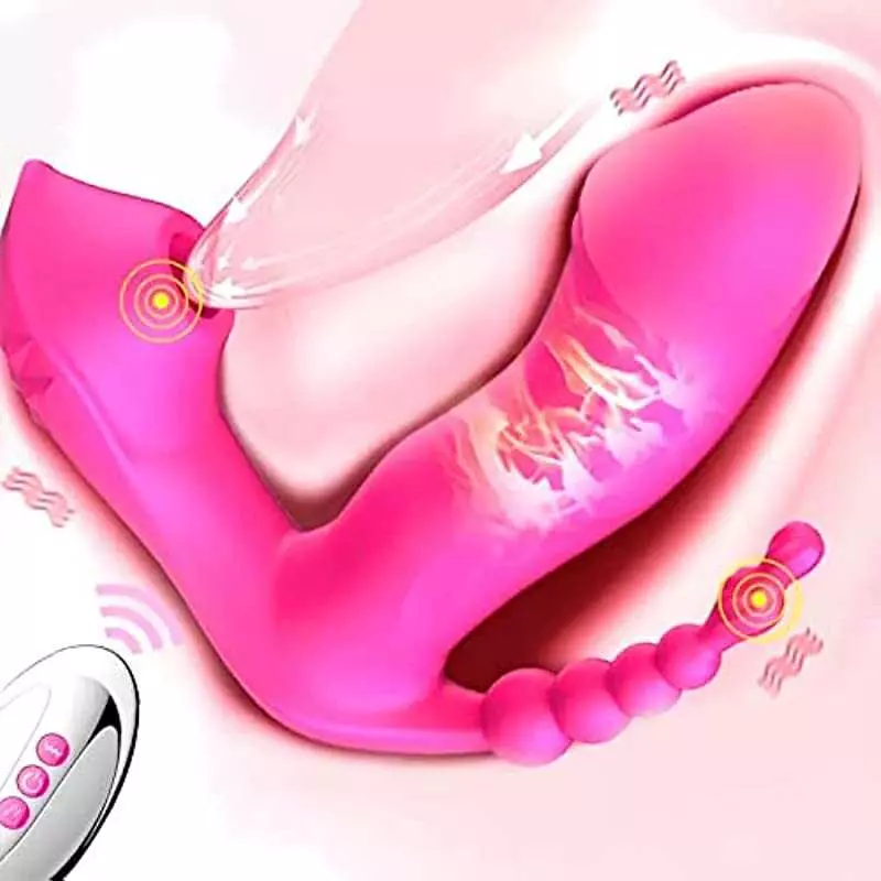 Triple Stimulator Clit Sucking Wearable Vibrator for Ladies G Spot Dildo Anal - Remote Control - Vibration + Inhalation + Heatin