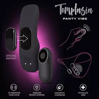 Temptasia Remote Control Wearable Panty Vibe - Attaches To Your Panties Magnetically - Platinum Puria Silicone - IPX7 Waterproof
