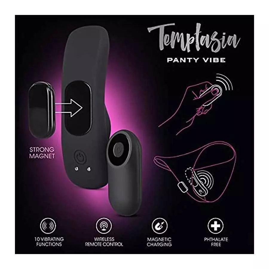 Temptasia Remote Control Wearable Panty Vibe - Attaches To Your Panties Magnetically - Platinum Puria Silicone - IPX7 Waterproof