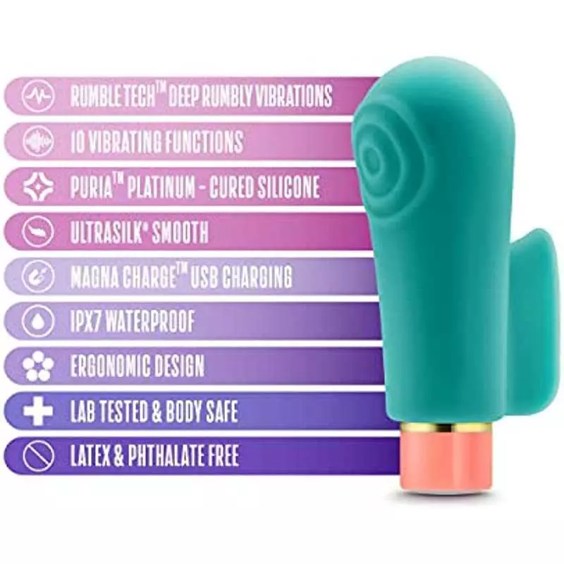 Blush Aria Sensual AF Silicone Vibrator - Rumble Tech Rumbly 10 Vibration Settings - Finger Fin for Accessibility and Grasp - IP