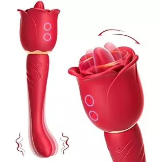 lovsen Rose Toy,Licking Tongue Clitoral Vibrator G Spot Dildo Vibrator with 12 Modes 2 in 1 Licking & Vibrating Nipples Clitoral