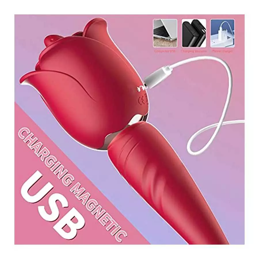 lovsen Rose Toy,Licking Tongue Clitoral Vibrator G Spot Dildo Vibrator with 12 Modes 2 in 1 Licking & Vibrating Nipples Clitoral
