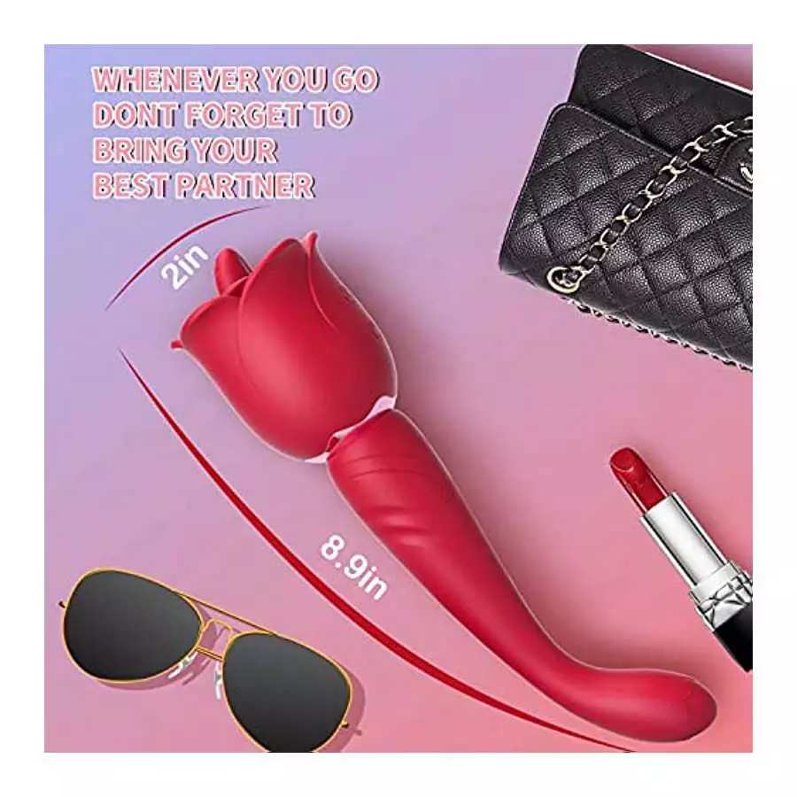 lovsen Rose Toy,Licking Tongue Clitoral Vibrator G Spot Dildo Vibrator with 12 Modes 2 in 1 Licking & Vibrating Nipples Clitoral