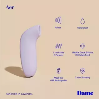 Dame Products AER Massager for Women Suction Soft Seal Angles Feeling Thrilling Comfortable Stress Relief, Release Powerful Stro Dame Products AER Massager for Women Suction Soft Seal Angles Feeling Thrilling Comfortable Stress Relief, Release Powerful Stro