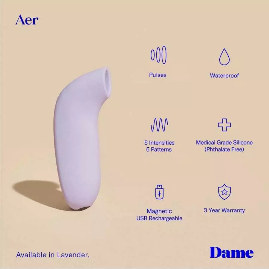 Dame Products AER Massager for Women Suction Soft Seal Angles Feeling Thrilling Comfortable Stress Relief, Release Powerful Stro
