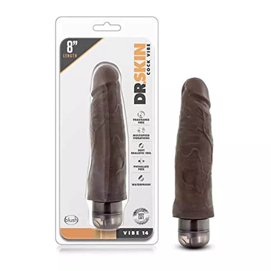 Dr. Skin Cock Vibe - 8 Inch Soft Realistic Vibrating Dildo - Multi Speed Flexible Vibrator - Brown