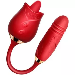 2022 Vibrator for Woman - 3 in 1 Clitoral Stimulator Tongue Licking Thrusting G Spot Dildo Vibrator with 9 Modes, Rose Adult Sex