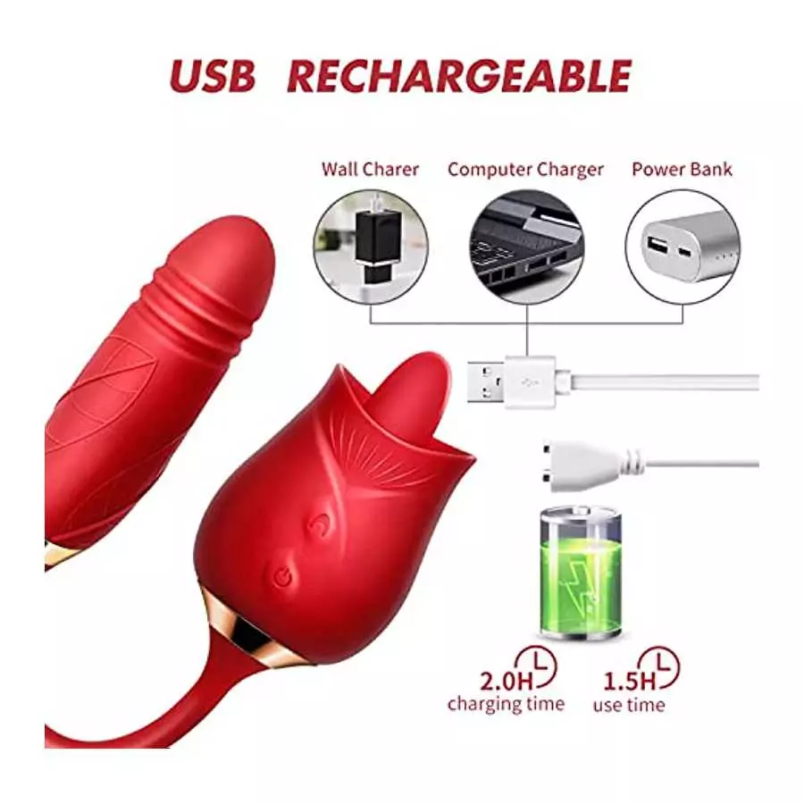 2022 Vibrator for Woman - 3 in 1 Clitoral Stimulator Tongue Licking Thrusting G Spot Dildo Vibrator with 9 Modes, Rose Adult Sex