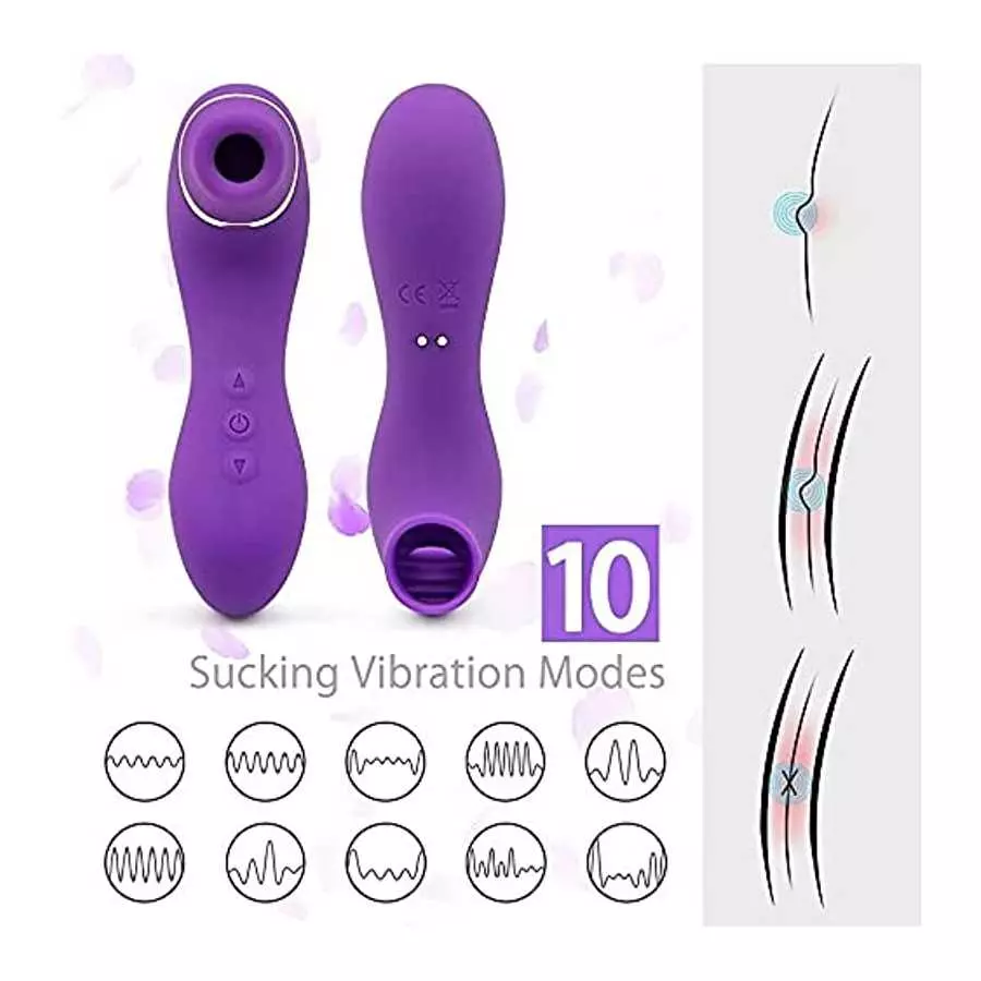 Adult Rose Vibrator Tongue Licking Toy, Female Clitoris Sucking Vibrator, There are 10 Modes Rechargeable Clitoral Sucker Nipple