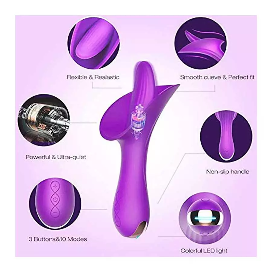 Ladies Rose Toy Vibrator, G Spot Rose Vibrator, Female Clitoris Tongue Lick Vibrator, with 10 Vibration Modes, Rechargeable Tong