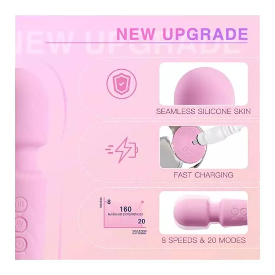 Rechargeable Personal Wand Massager - Quiet & Waterproof - 20 Patterns & 8 Speeds - Travel Bag Included - Men & Women - Perfect 
